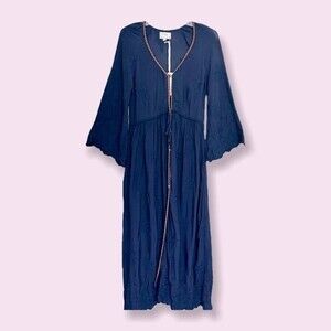 Jade by Johnny Was Sapphire Blue Maxi Dress Embroidered Button Womens Size Small